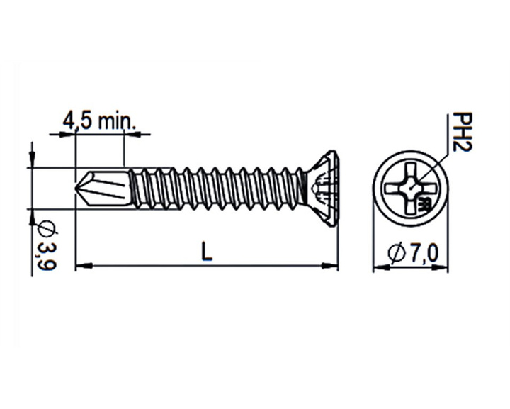 Wkręt do okien RF 01, 3,9x38 mm, główka stożkowa, gwint pełny, stal hartowana, 1000 sztuk