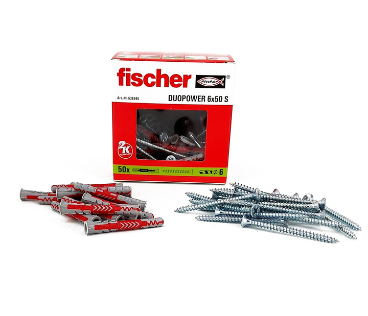 Kołek z wkrętem Fischer DuoPower 6x50 S, 50 sztuk