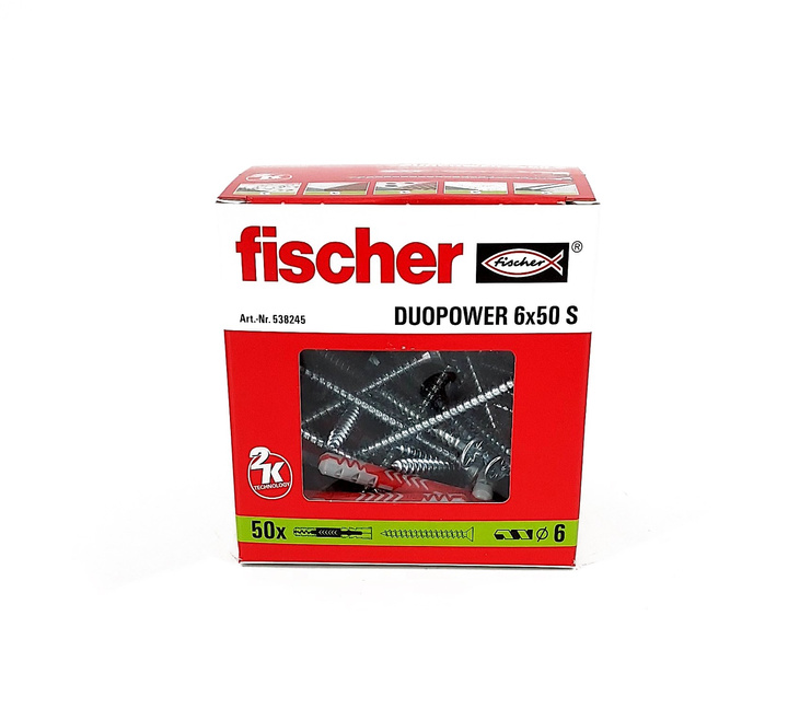 Kołek z wkrętem Fischer DuoPower 6x50 S, 50 sztuk